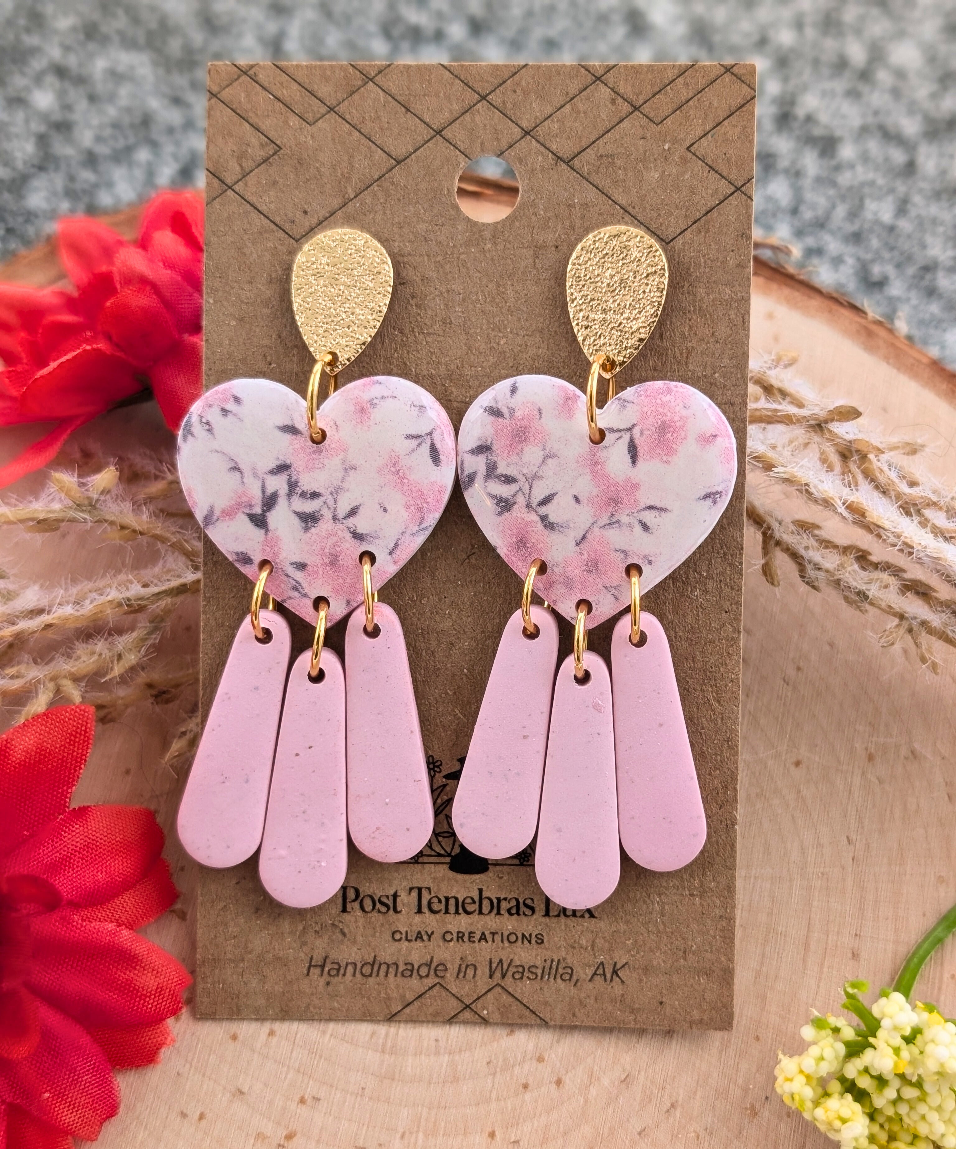 Heart Three-Drop Dangle Earrings