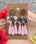 Dark Pink Floral Three-Drop Earrings