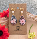 Dark Flower Drop Earrings with Bead