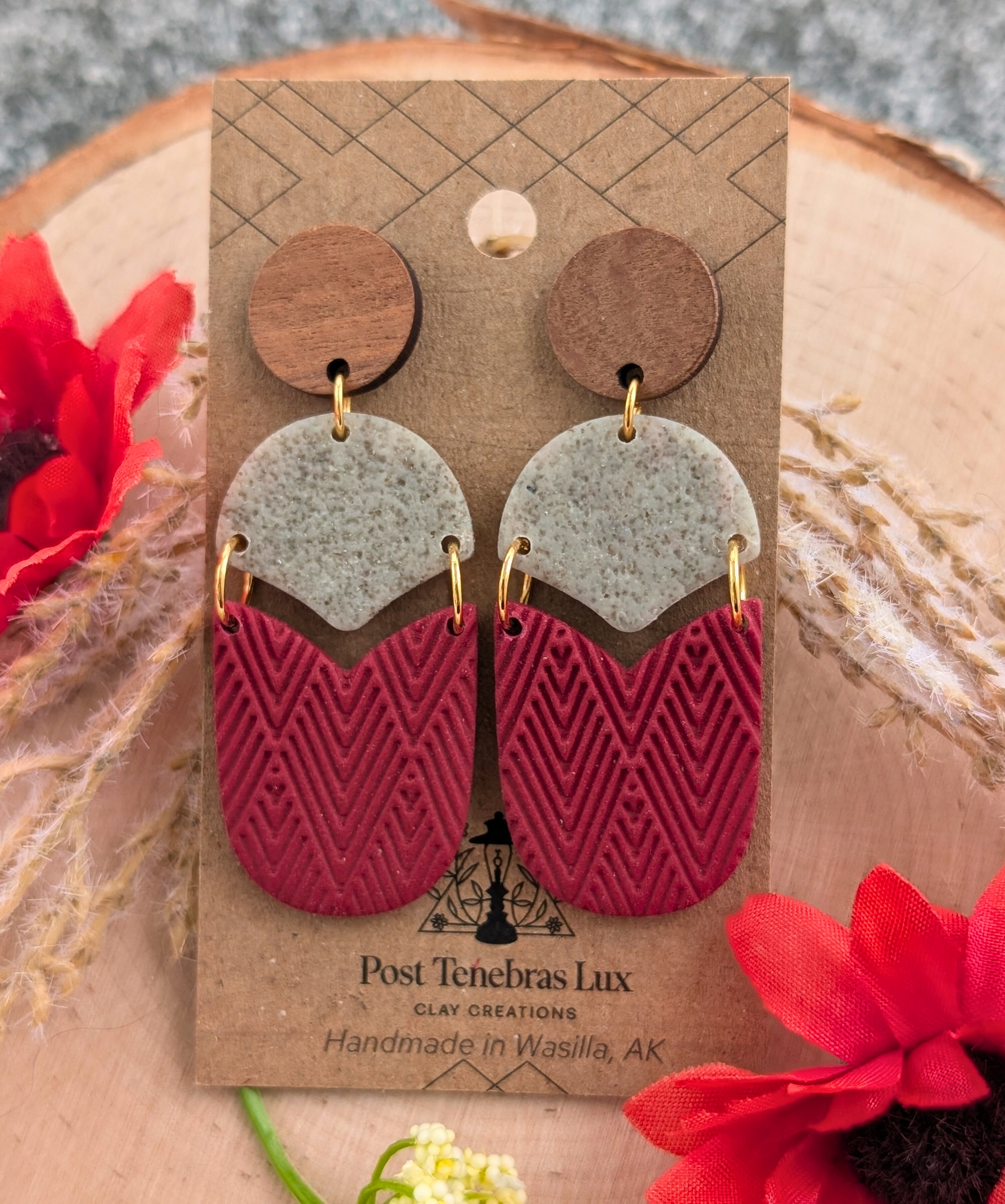 Chevron and Stone Earrings