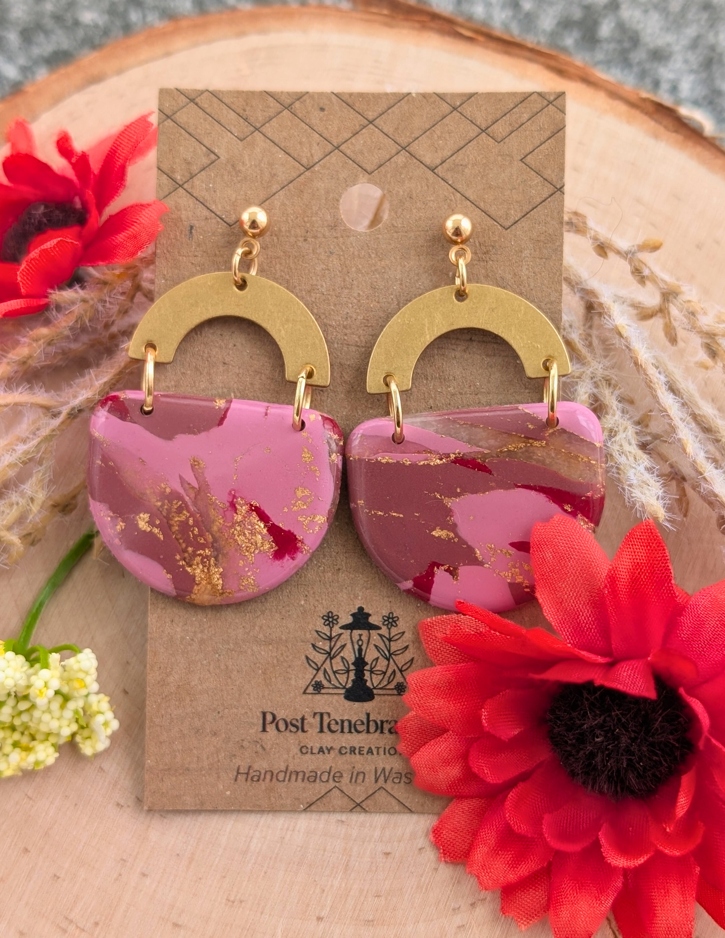 Marbled Pink and Maroon Earrings