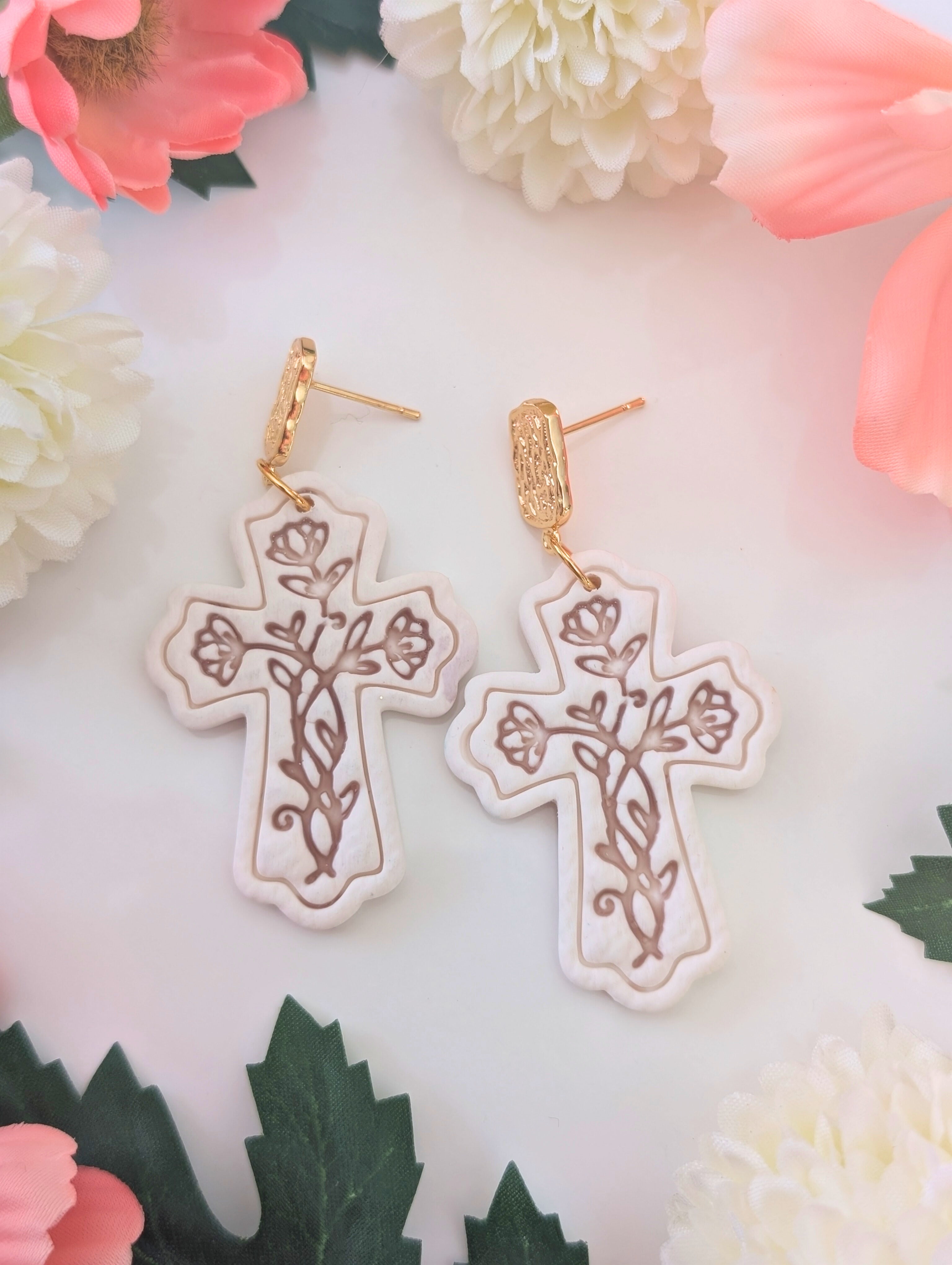 Floral Cross Earrings