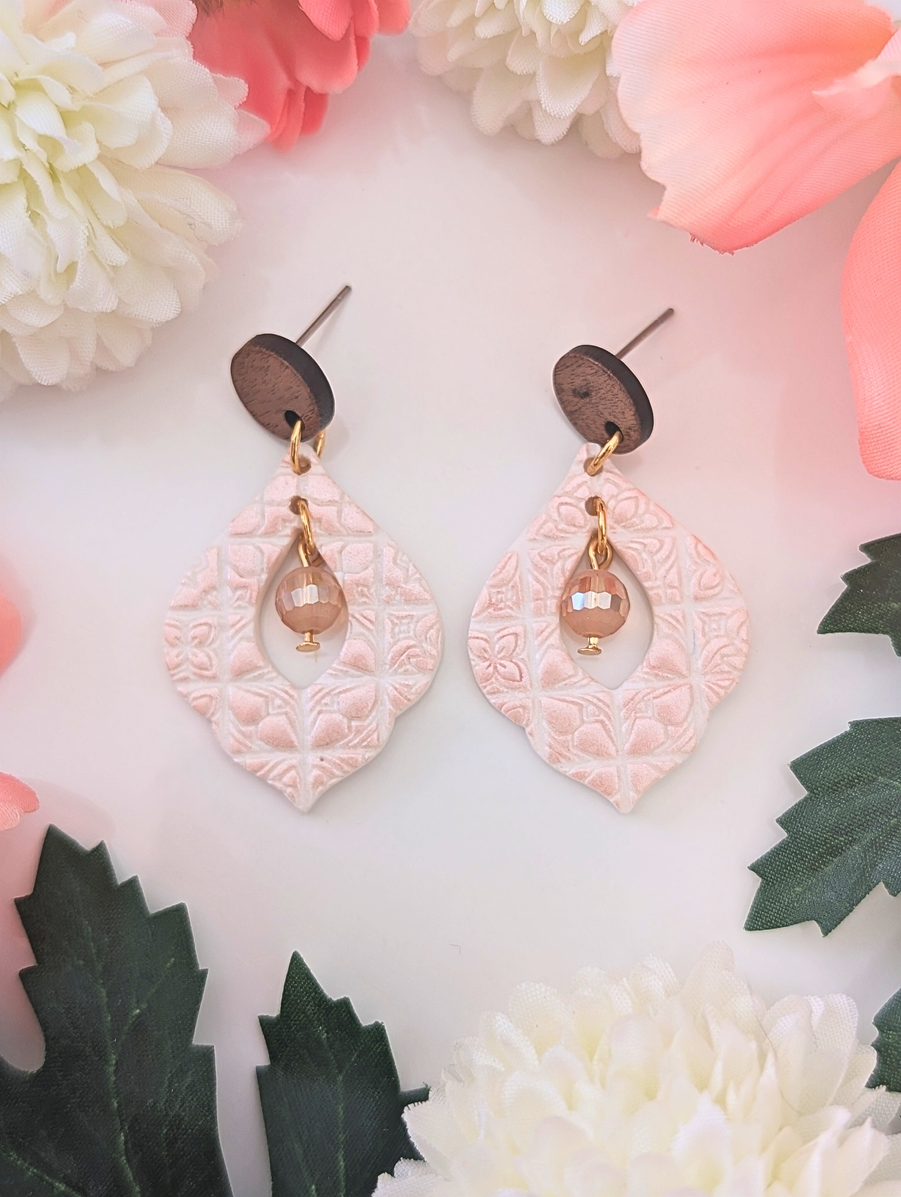 Pink Boho Tile Bead Earrings