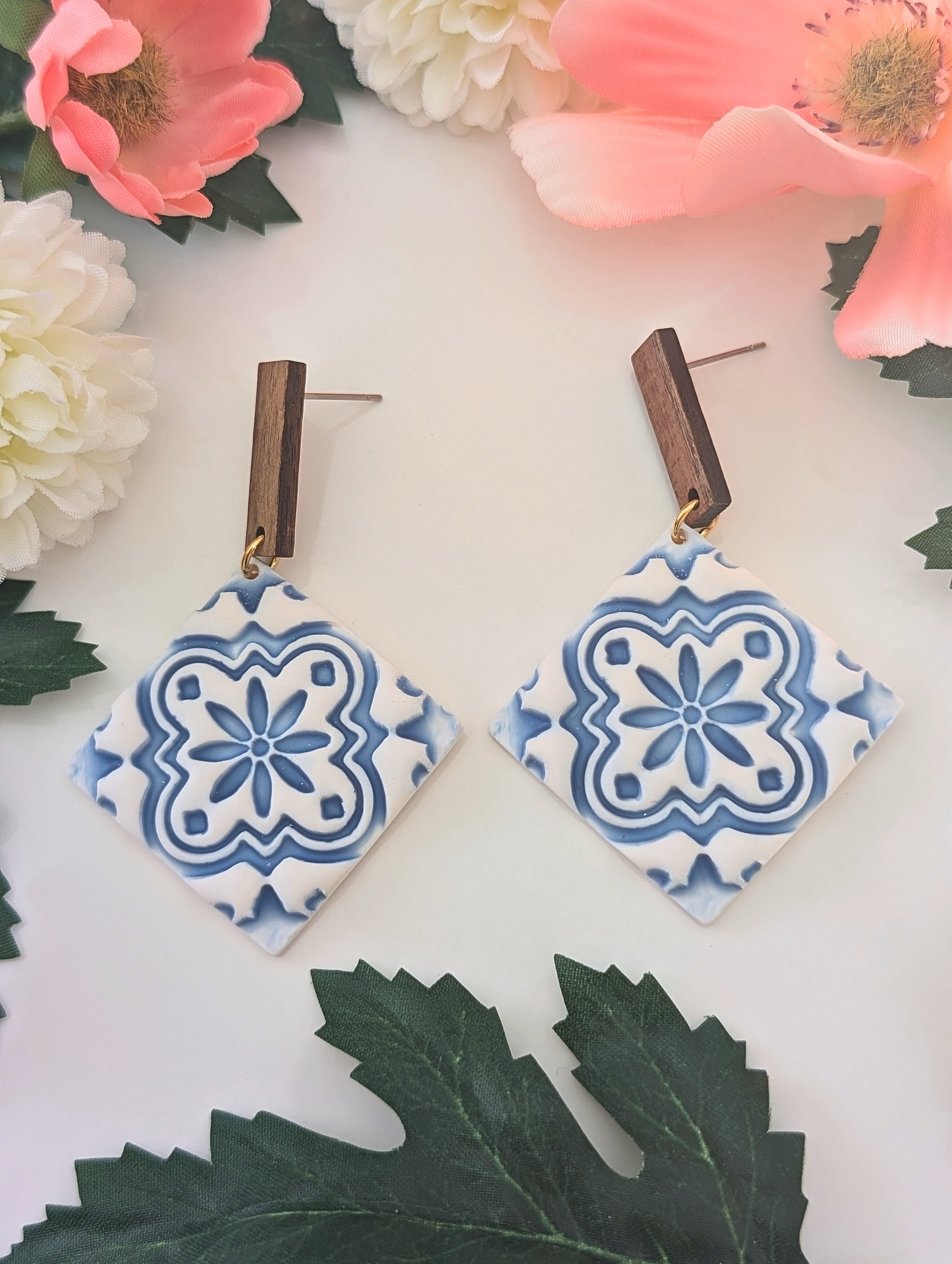 Square Flower Tile Earrings