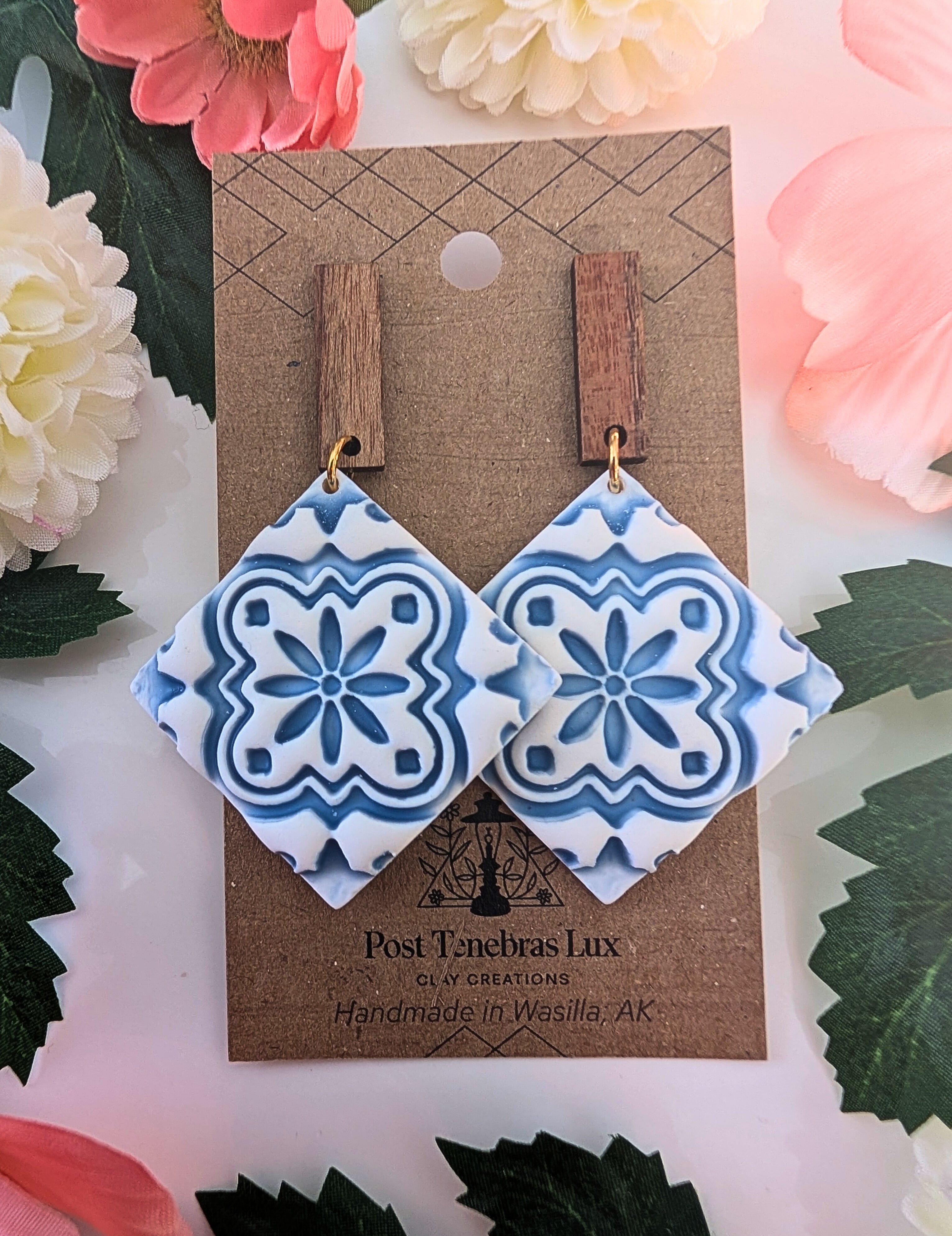 Square Flower Tile Earrings