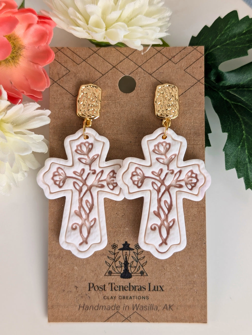 Floral Cross Earrings