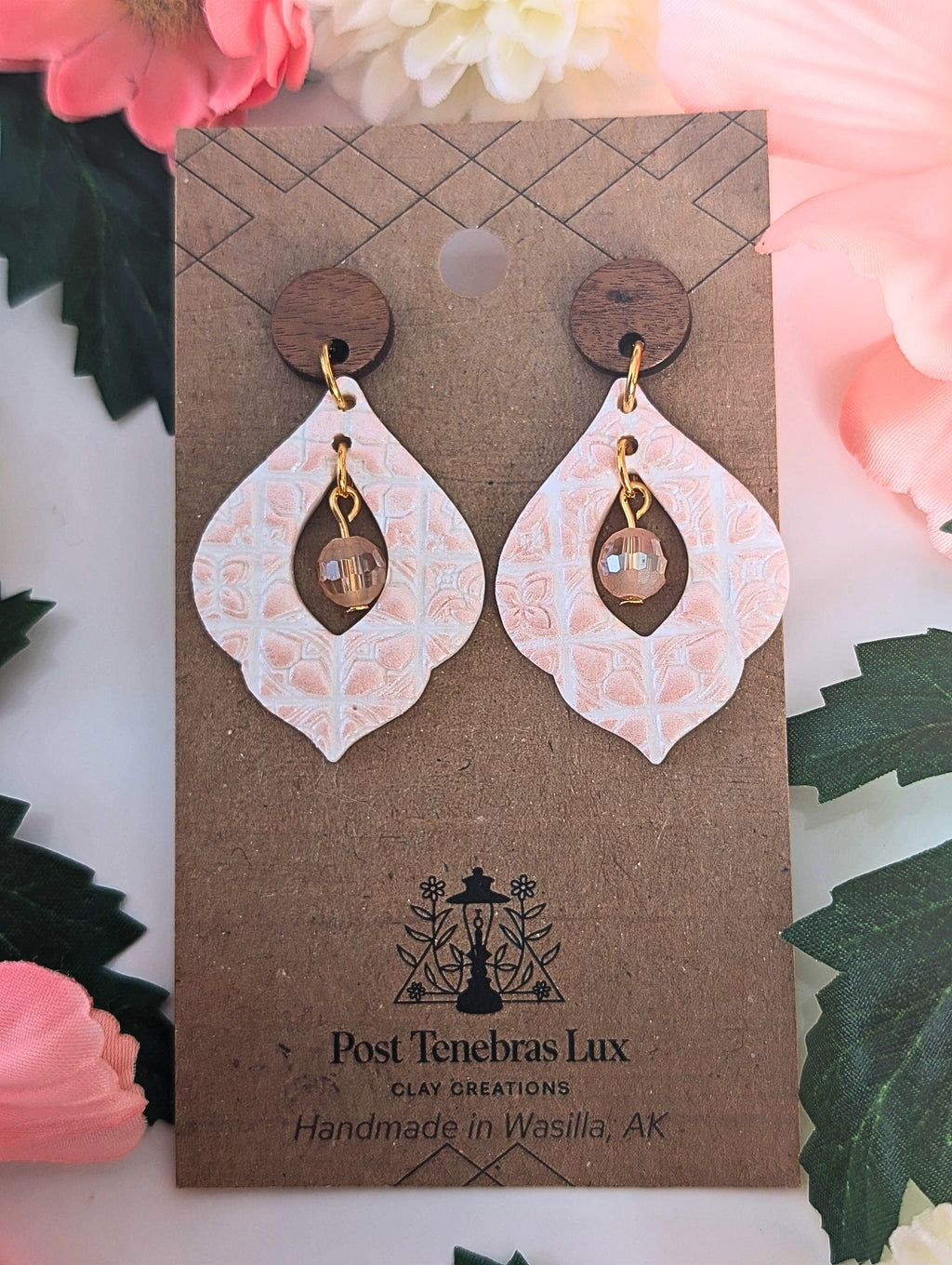 Pink Boho Tile Bead Earrings