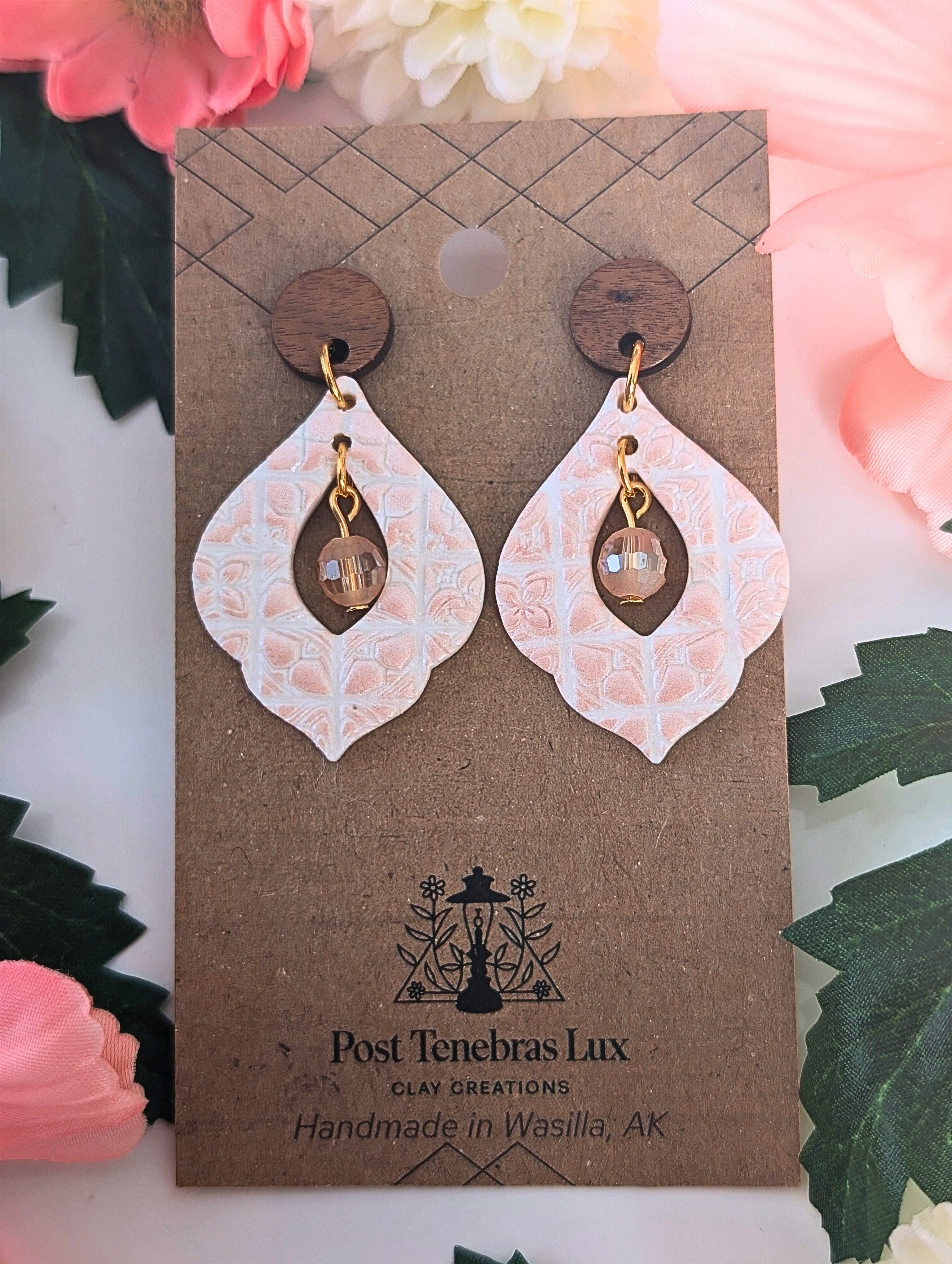 Pink Boho Tile Bead Earrings