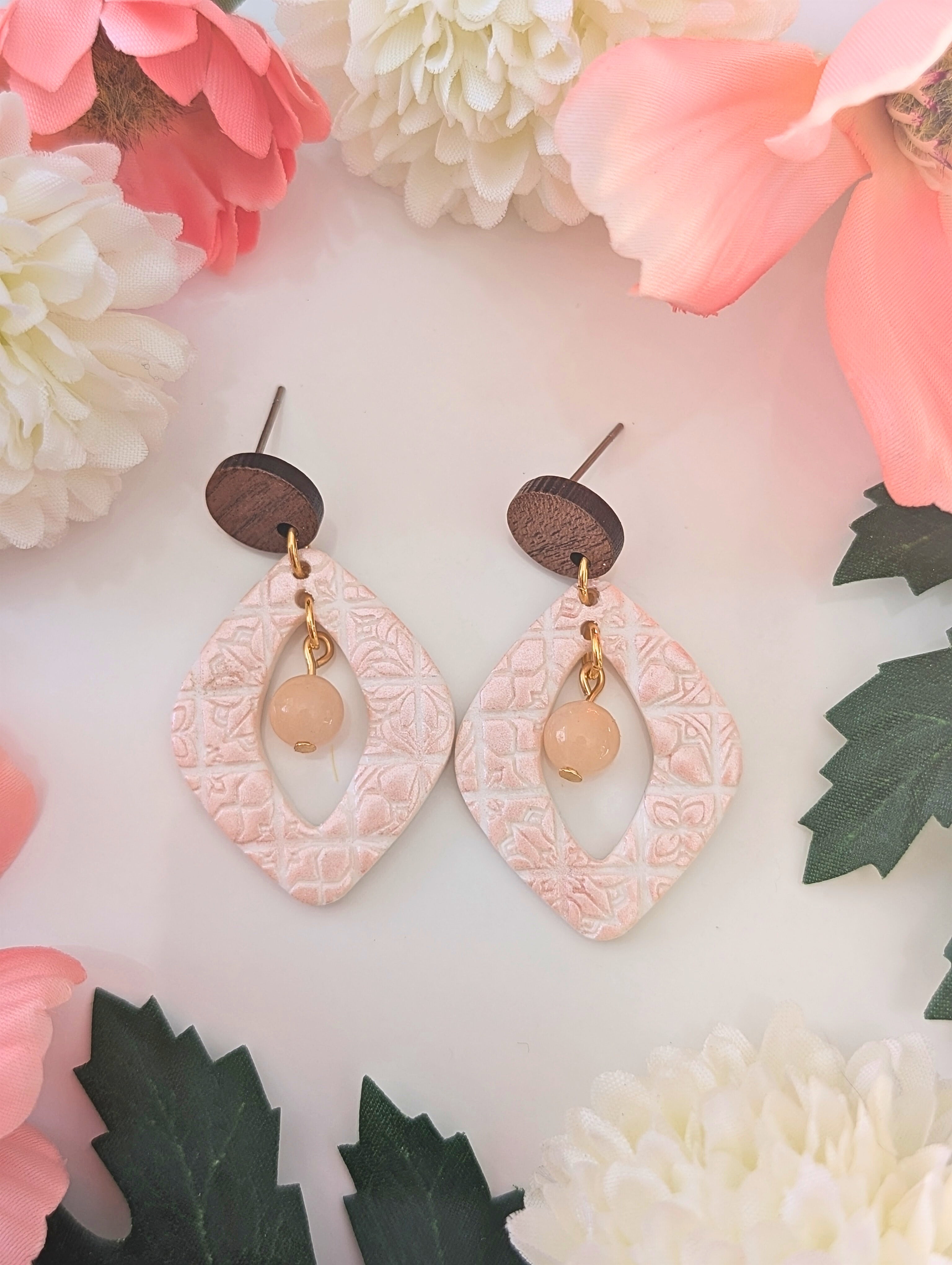 Pink Boho Tile Bead Earrings