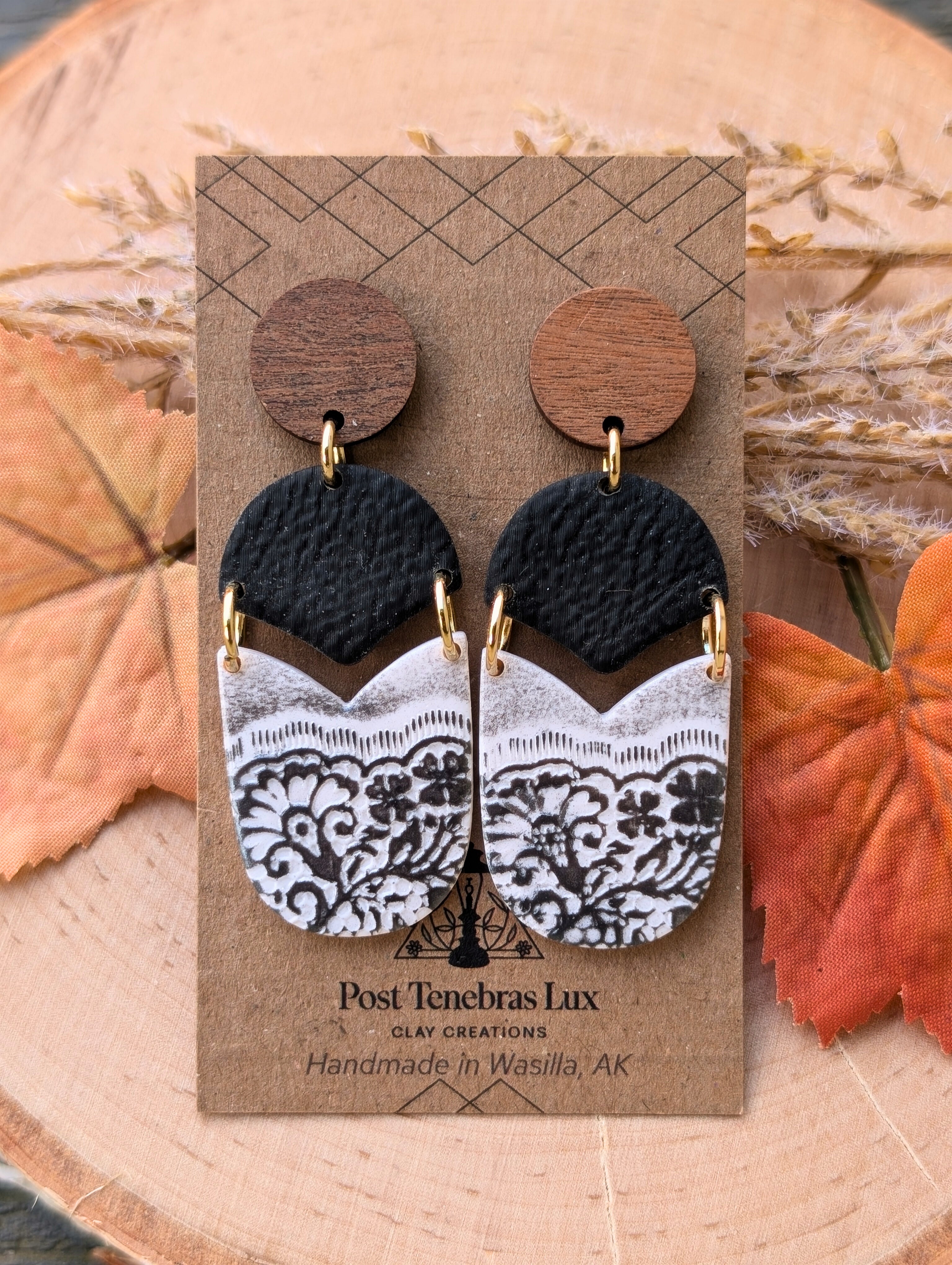 Lace-and-Leather Textured Earrings